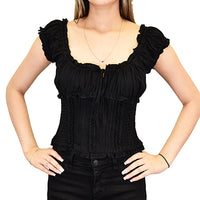 Women's CH Black "Ruffle Sleeve" Short Sleeve Smock Top from Cowboy Hardware