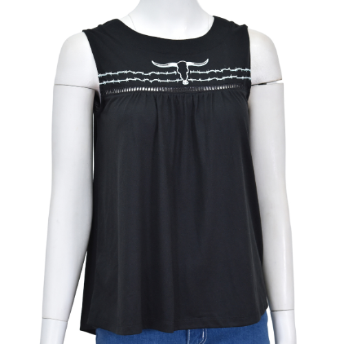 Women's CH Black "Skull & Barb" Embroidered Tank Top from Cowboy Hardware
