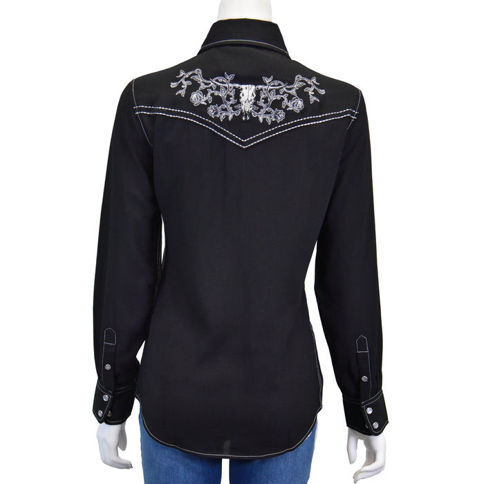 Women’s CH Black “Skull & Roses” Long Sleeve Western Shirt from Cowboy Hardware Back View