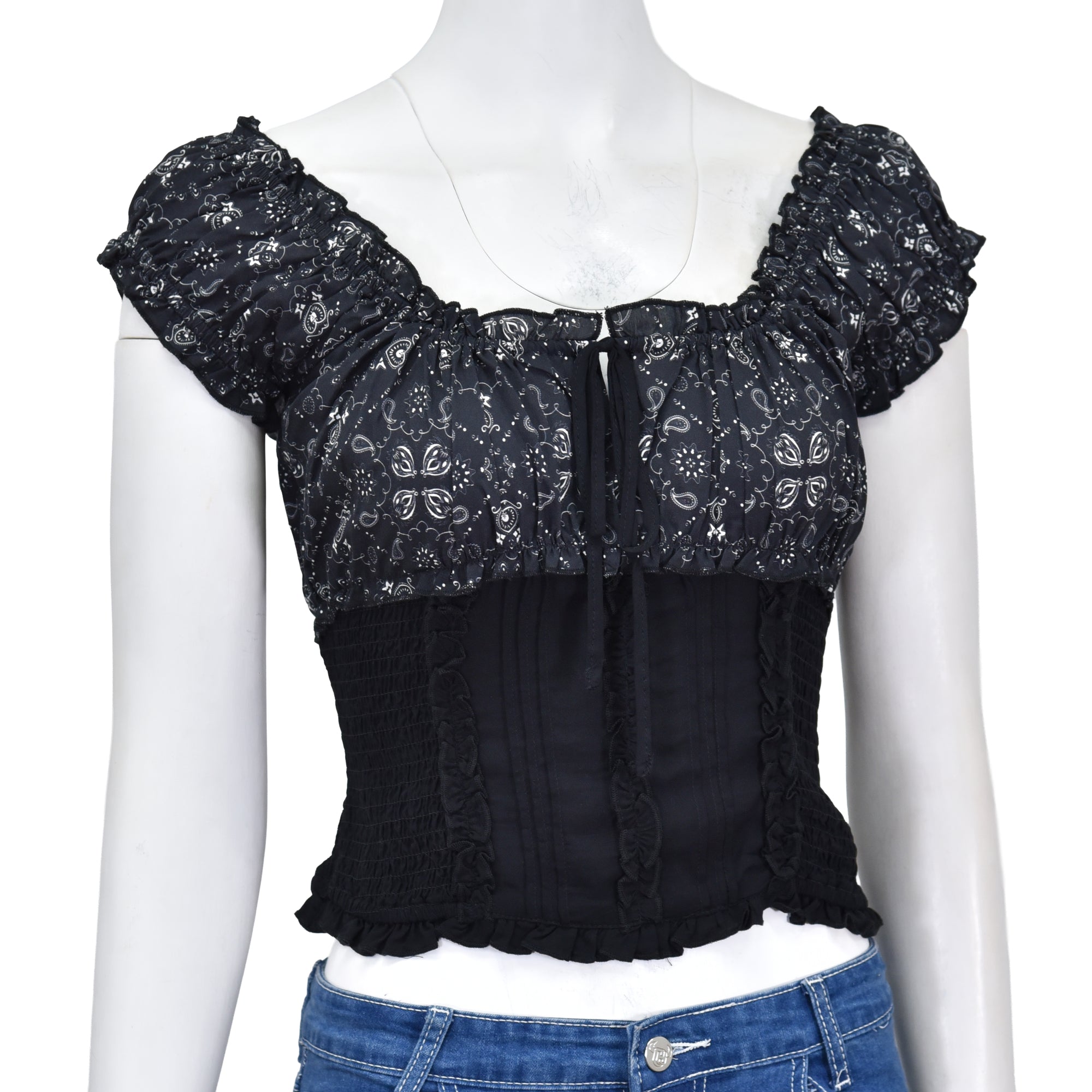 Women’s CH Black “True Bandana” Ruffle Short Sleeve Top from Cowboy Hardware