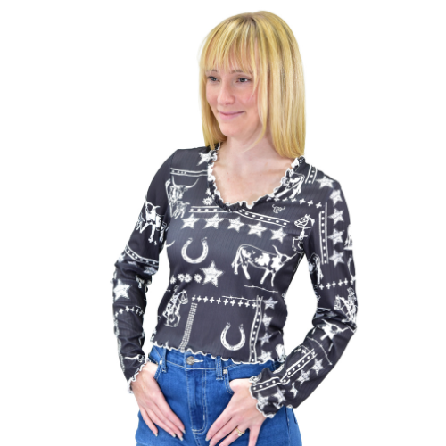 Women's CH Black "Western Liberty" Long Sleeve Blouse from Cowboy Hardware