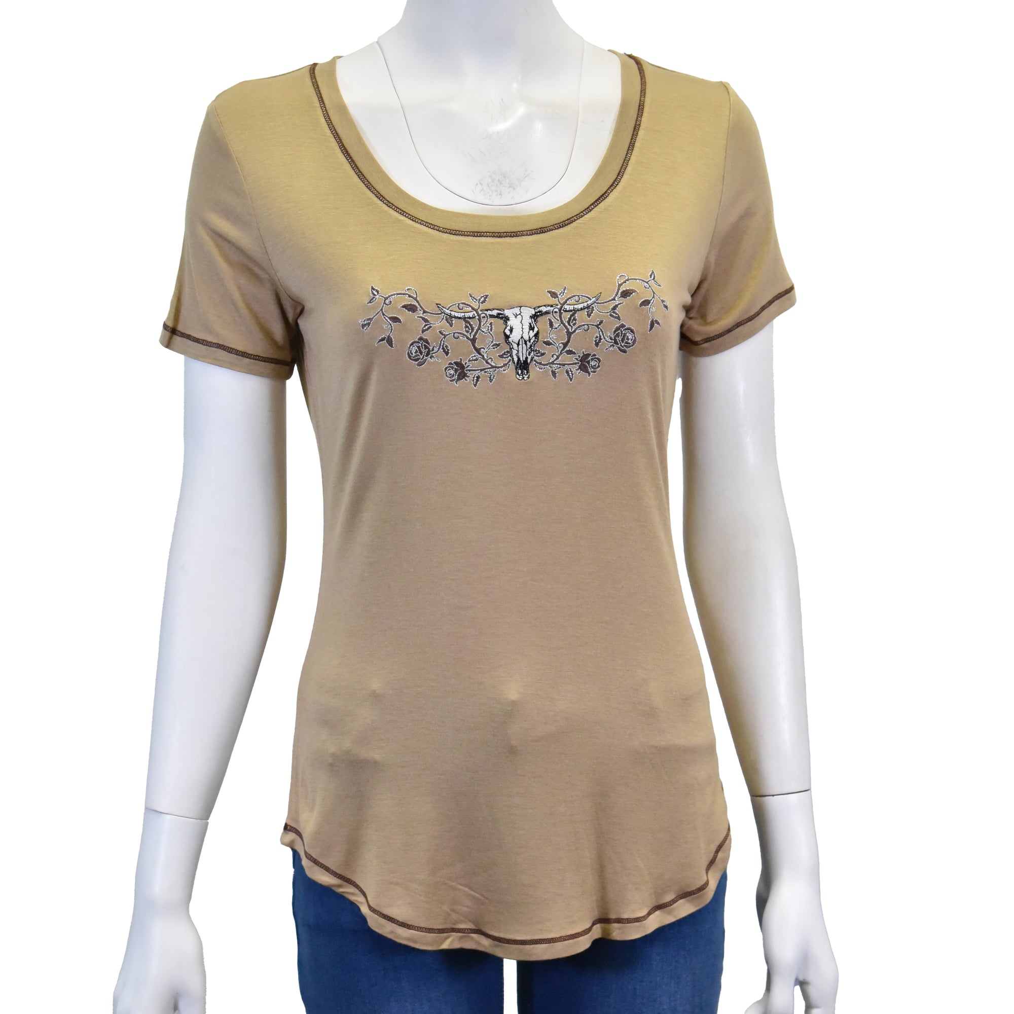Women's CH Buckskin "Steer Roses" Scoop Neck Short Sleeve Top