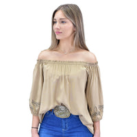 Women's CH Buckskin Tan "Boot Stitch Sleevewrap" 3/4 Sleeve Blouse from Cowboy Hardware