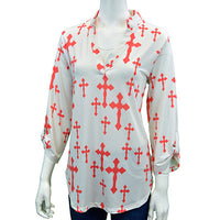 Women's CH Cream "Fashion Cross" Long Sleeve Blouse from Cowboy Hardware