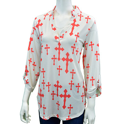 Women's CH Cream "Fashion Cross" Long Sleeve Blouse from Cowboy Hardware
