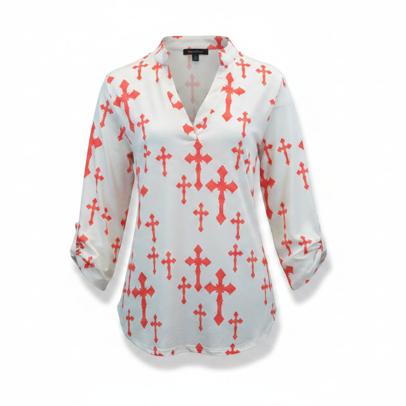 Women's CH Cream "Fashion Cross" Long Sleeve Blouse from Cowboy Hardware