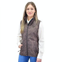 Women's CH Dark Brown "Tooled Floral" Poly Shell Vest from Cowboy Hardware