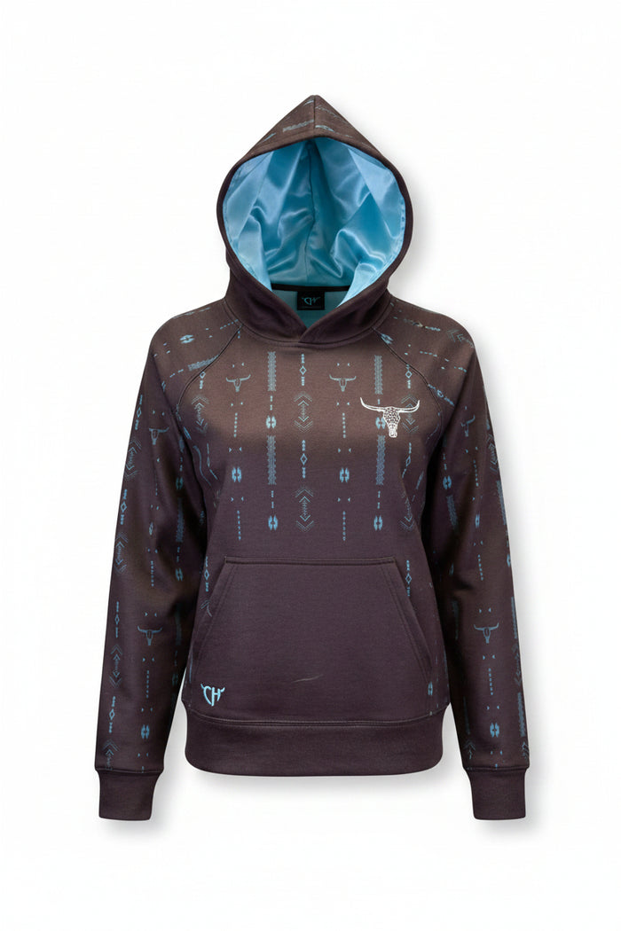 Women's CH Dark Chocolate "Skull Aztec" Fleece Hoodie from Cowboy Hardware