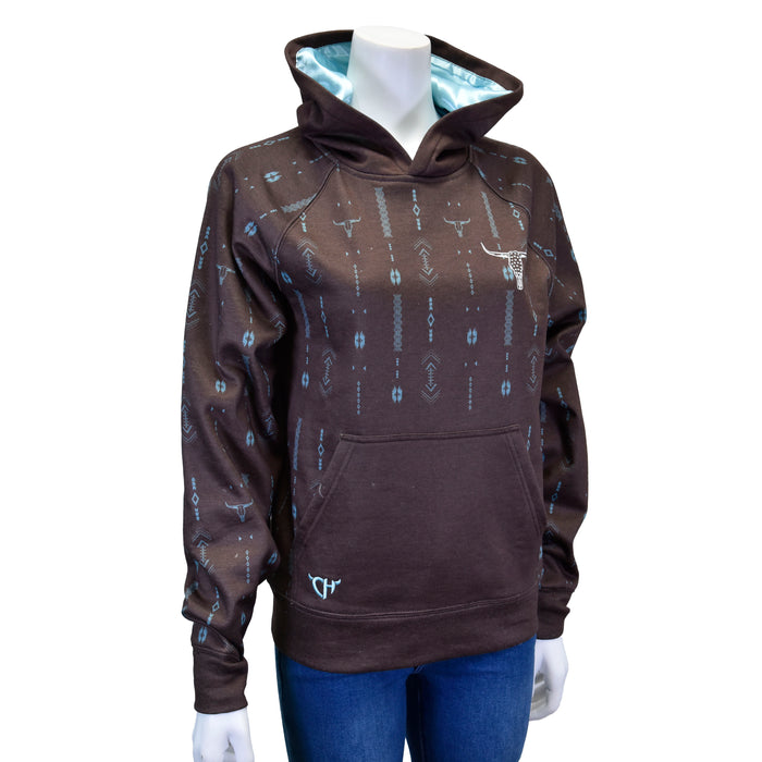 Women's CH Dark Chocolate "Skull Aztec" Fleece Hoodie from Cowboy Hardware
