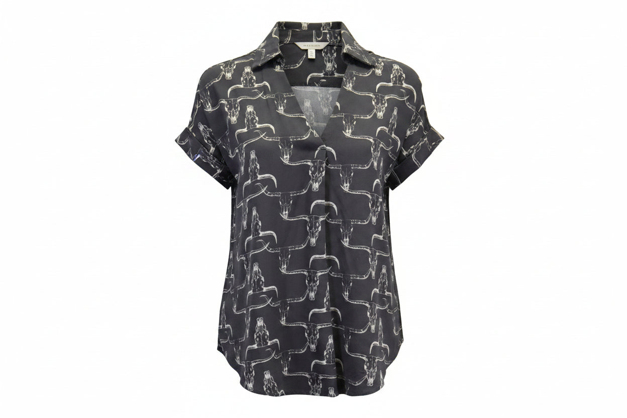 Women's CH Dark Chocolate "Skull Collared" Short Sleeve Shirt from Cowboy Hardware