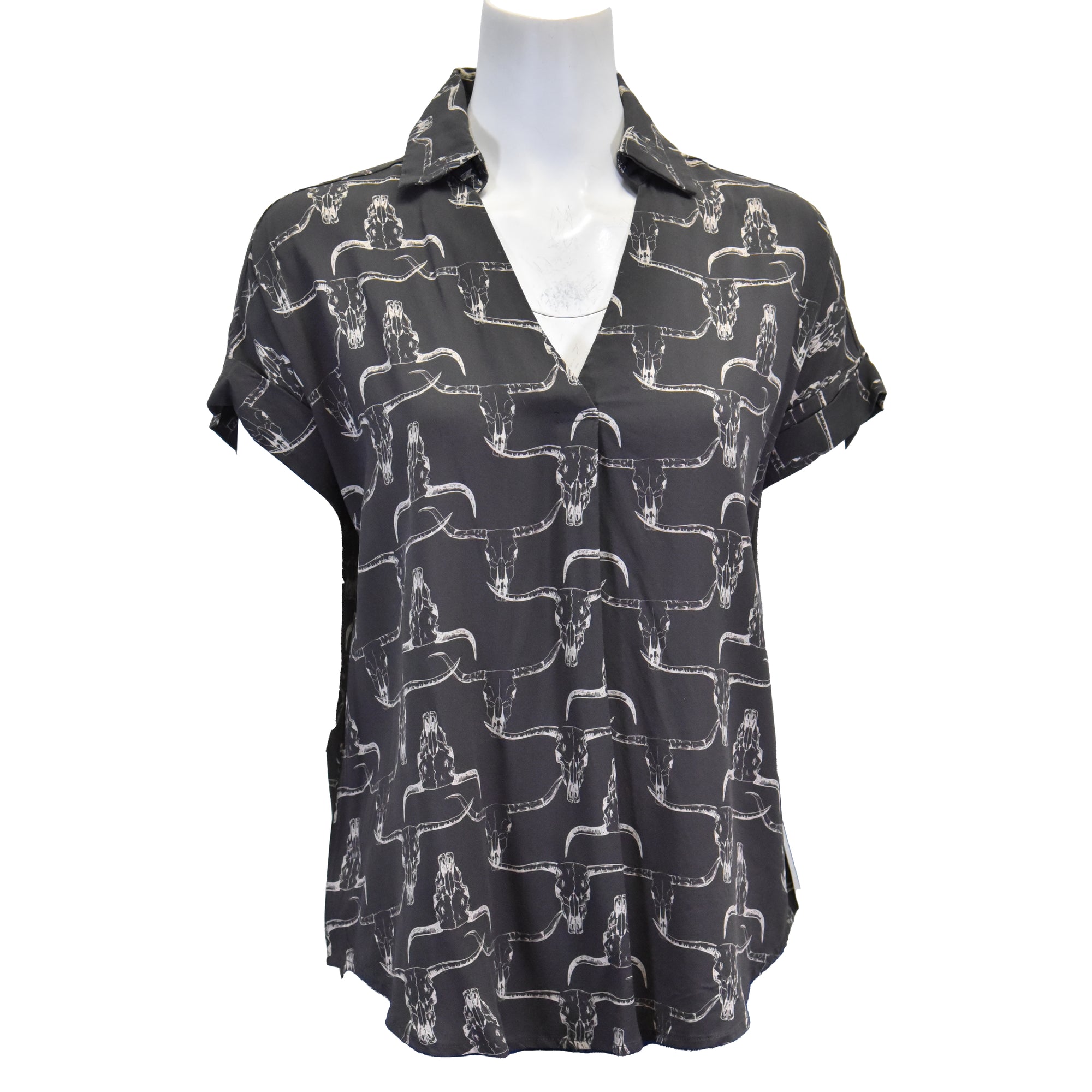 Women's CH Dark Chocolate "Skull Collared" Short Sleeve Shirt from Cowboy Hardware