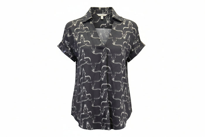 Women's CH Dark Chocolate "Skull Collared" Short Sleeve Shirt from Cowboy Hardware