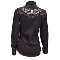 Women’s CH Dark Chocolate “Skull & Roses” Long Sleeve Western Shirt from Cowboy Hardware Back View