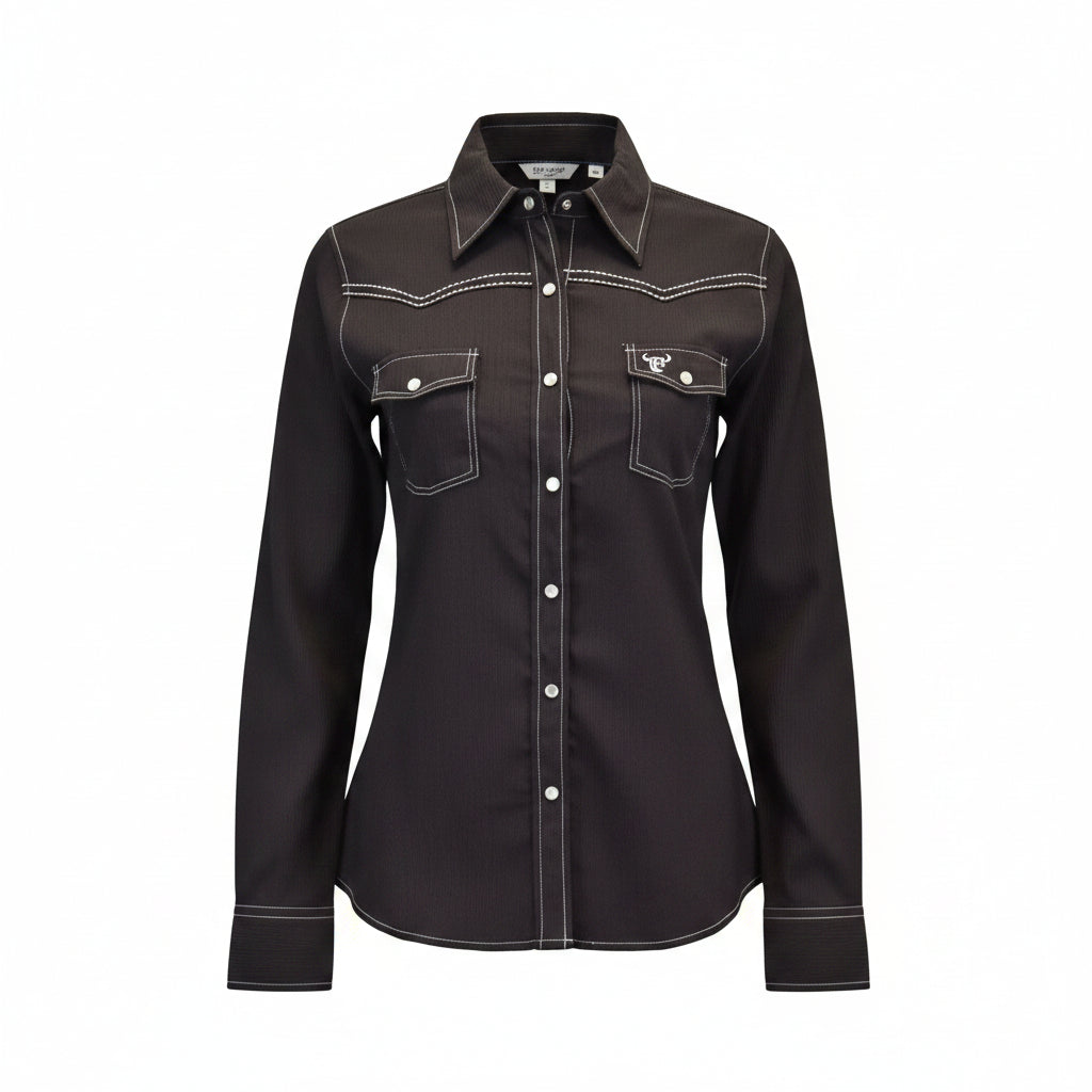 Women’s CH Dark Chocolate “Skull & Roses” Long Sleeve Western Shirt from Cowboy Hardware
