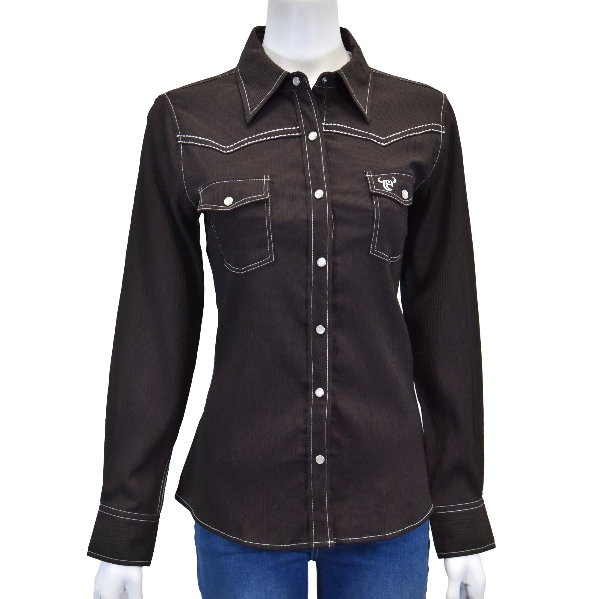 Women’s CH Dark Chocolate “Skull & Roses” Long Sleeve Western Shirt from Cowboy Hardware