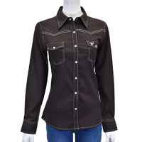 Women’s CH Dark Chocolate “Skull & Roses” Long Sleeve Western Shirt from Cowboy Hardware