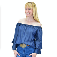 Women's CH Deep Blue "Tencel Dbl Ruffle" 3/4 Sleeve Top from Cowboy Hardware