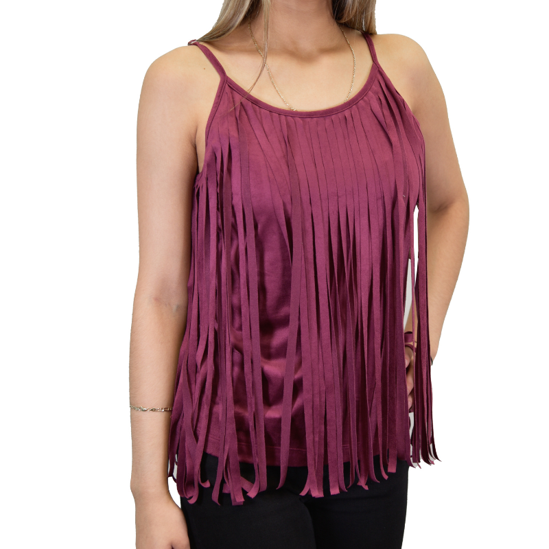 Women's CH Magenta "Faux Suede" Fringe Neck Camisole from Cowboy Hardware