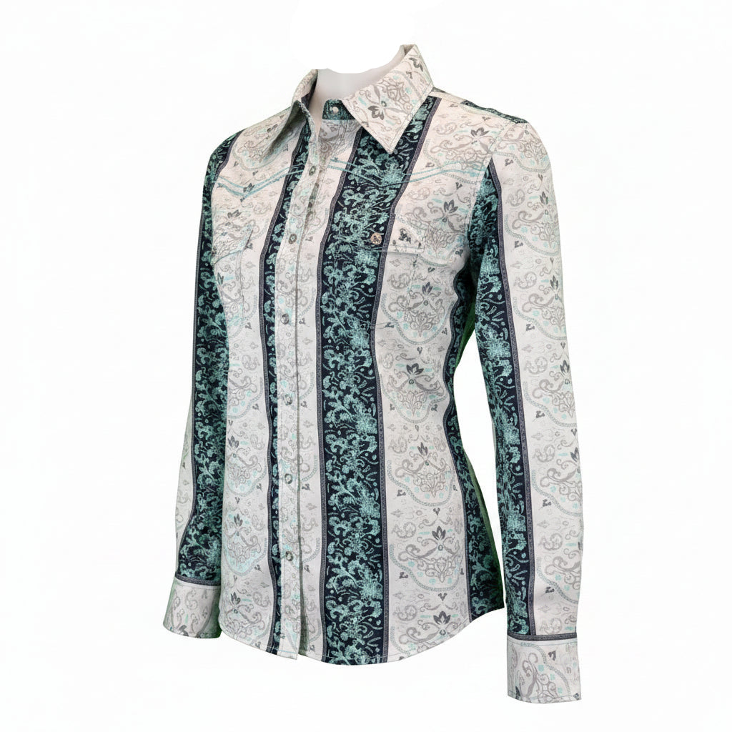 Women’s CH Mint Green “Vine Floral” Long Sleeve Western Shirt from Cowboy Hardware