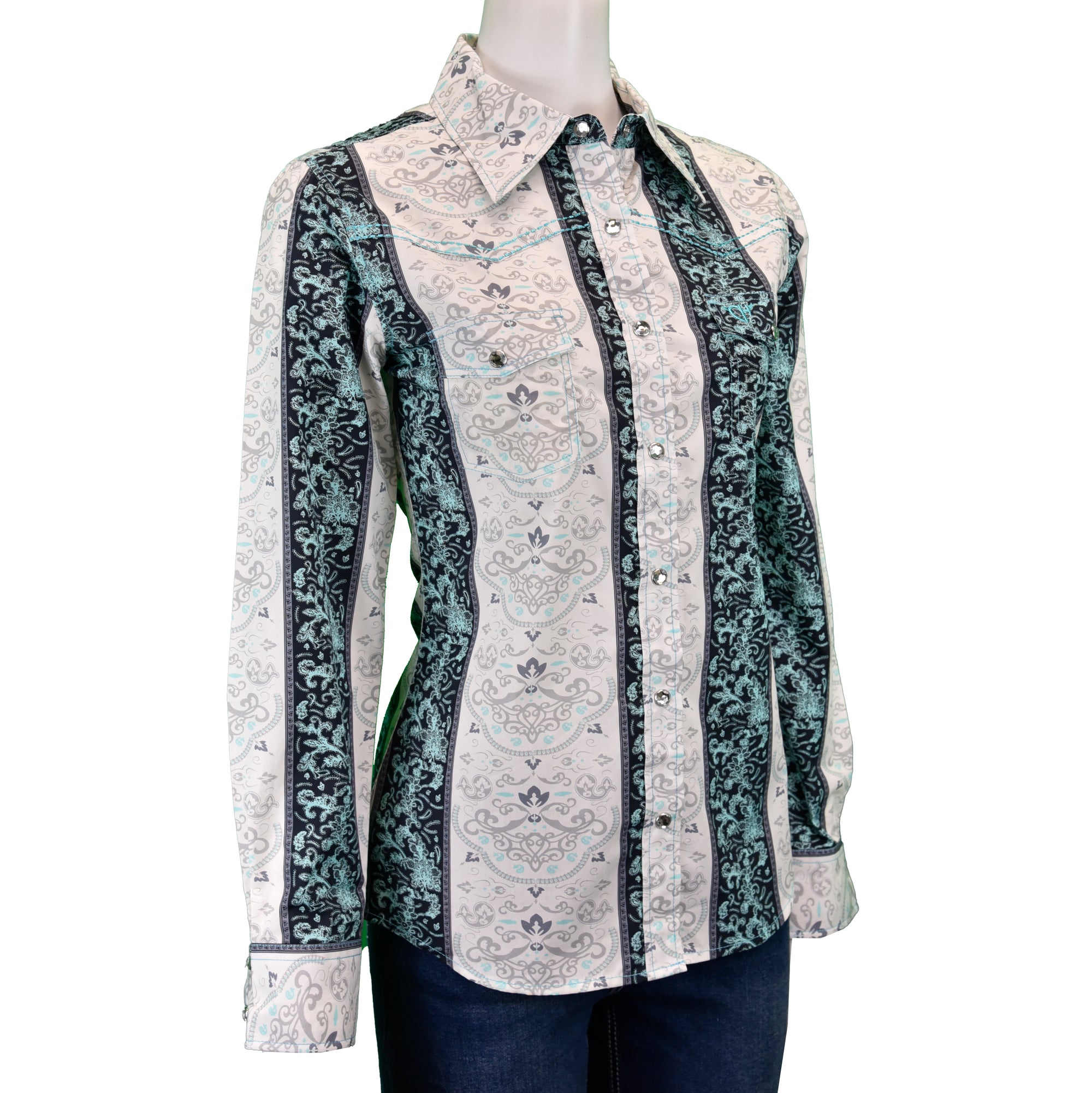 Women’s CH Mint Green “Vine Floral” Long Sleeve Western Shirt from Cowboy Hardware