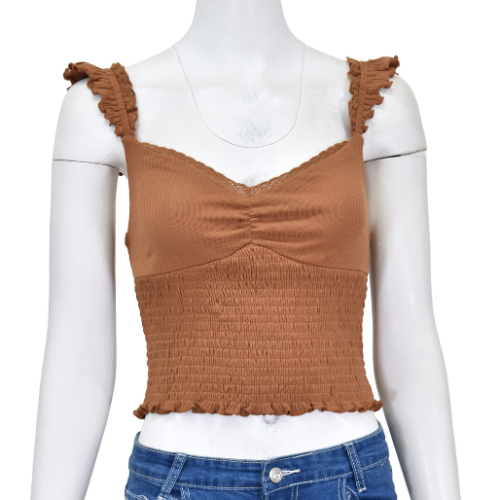 Women’s CH Mocha “Ruffle Strap” Short Sleeve Top from Cowboy Hardware