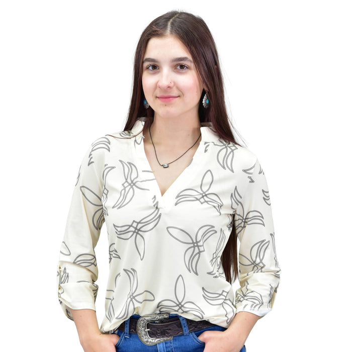 Women's CH Off-White "Boot Stitch" 3/4 Sleeve Blouse from Cowboy Hardware