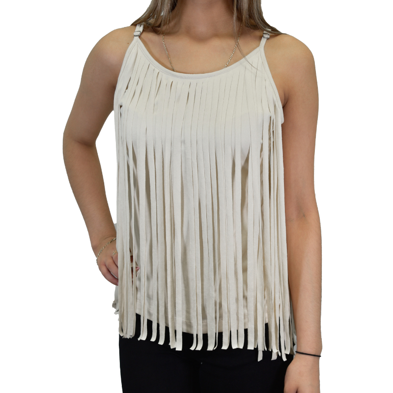 Women's CH Off White "Faux Suede" Fringe Neck Camisole from Cowboy Hardware