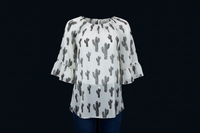 Women's CH Off White "Leopard Cactus" 3/4 Sleeve Blouse from Cowboy Hardware