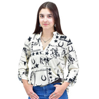 Women's CH Off-White "Western Liberty" 3/4 Sleeve Hi Lo Top from Cowboy Hardware
