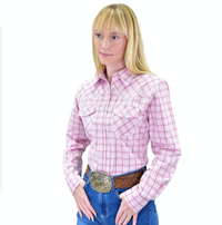 Women's CH Pink "Box Plaid" Long Sleeve Western Shirt from Cowboy Hardware