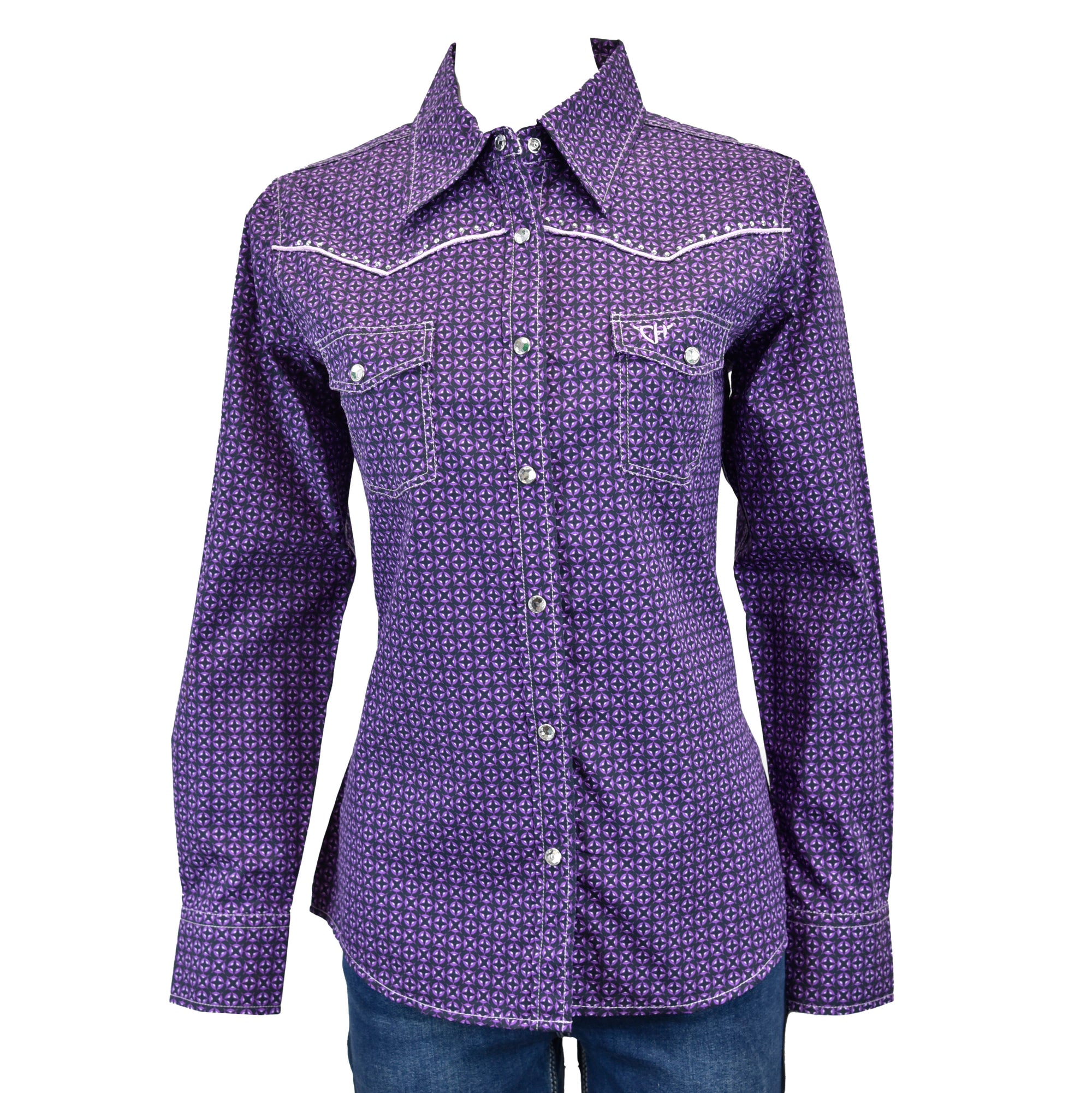 Women’s CH Purple “Circle Star” Long Sleeve Western Shirt from Cowboy Hardware