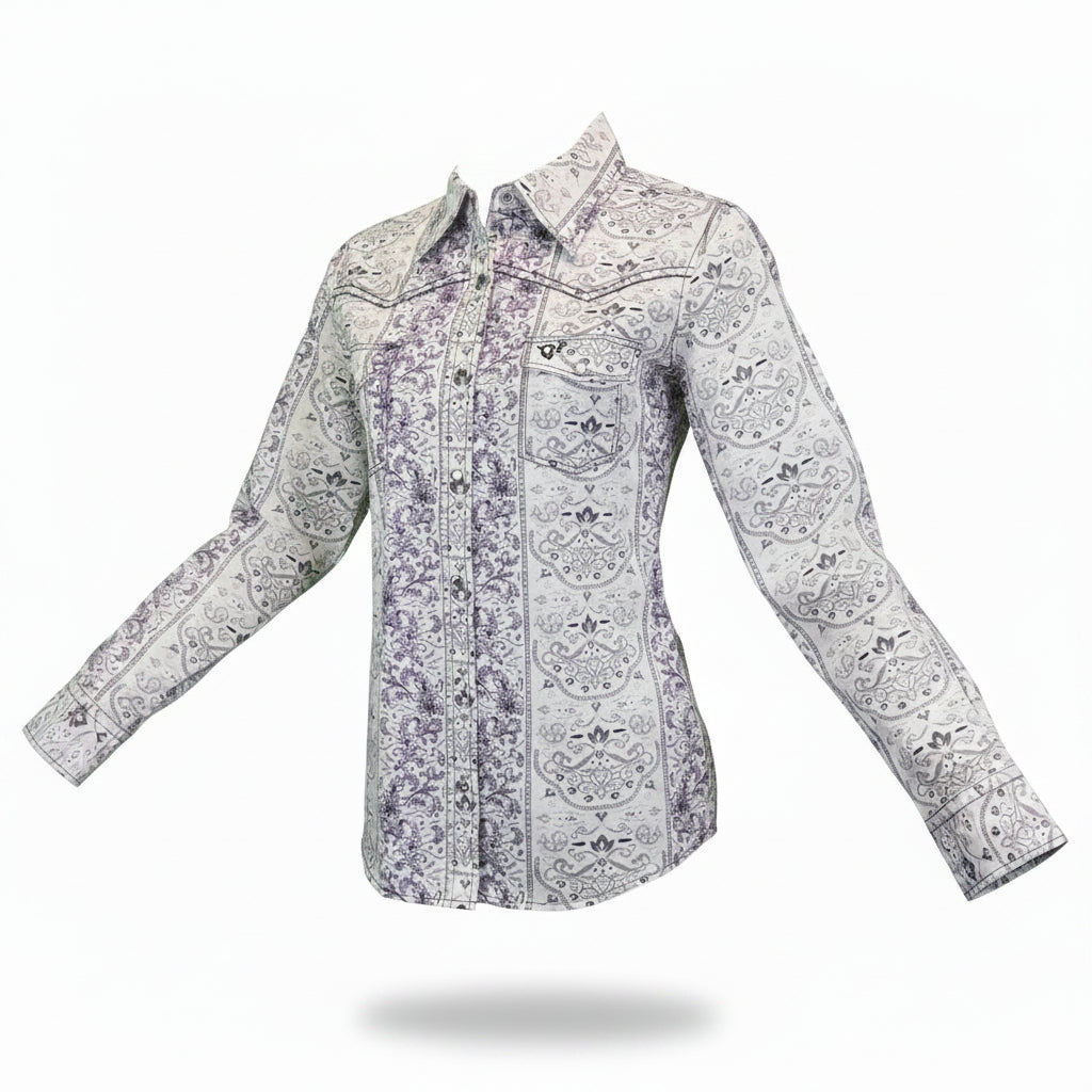 Women’s CH Purple “Vine Floral” Long Sleeve Western Shirt from Cowboy Hardware
