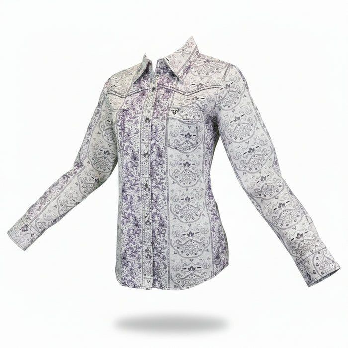 Women’s CH Purple “Vine Floral” Long Sleeve Western Shirt from Cowboy Hardware