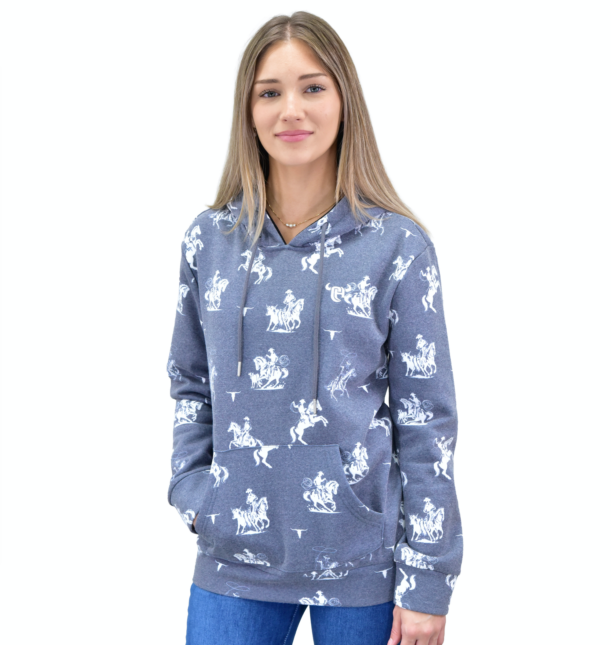 Women's CH Slate Blue "Desert Bronc" Fleece Hoody from Cowboy Hardware