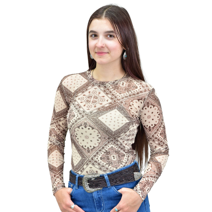 Women's CH Tan "Classic Bandana" Long Sleeve Mesh Shirt from Cowboy Hardware