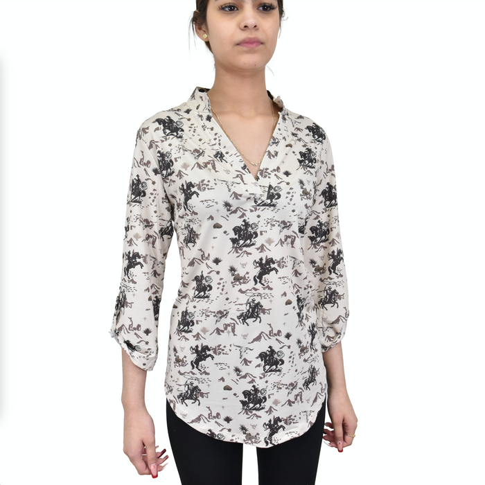 Women's CH Tan "Desert Cowpoke" 3/4 Sleeve Hi/Lo Blouse from Cowboy Hardware