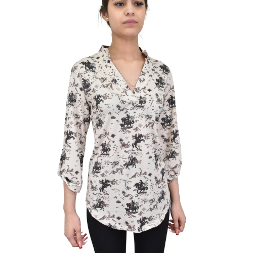 Women's CH Tan "Desert Cowpoke" 3/4 Sleeve Hi/Lo Blouse from Cowboy Hardware