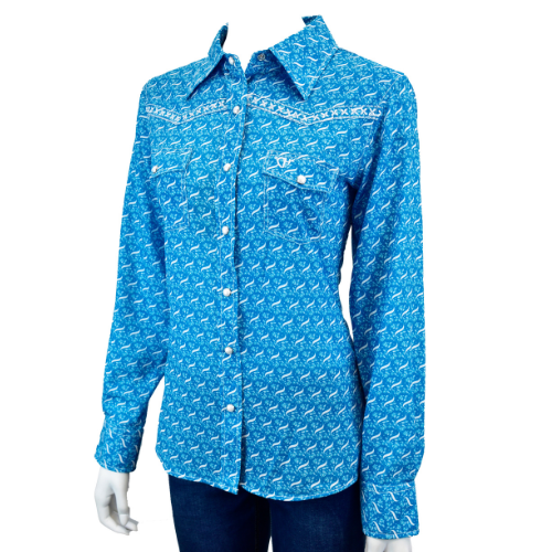 Women’s CH Turquoise “Floral Wave” Long Sleeve Western Shirt from Cowboy Hardware