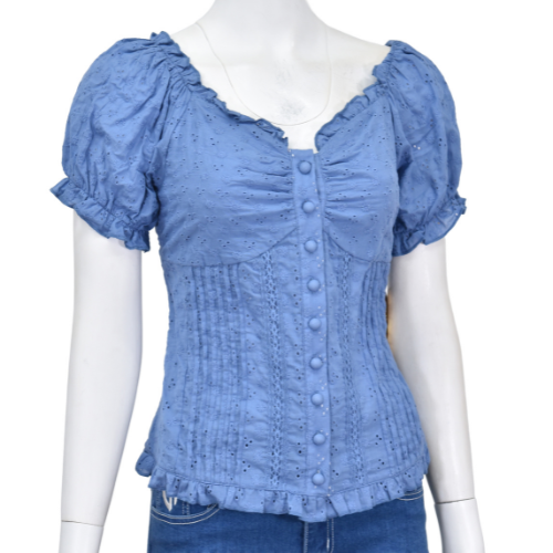 Women's CH Washed Denim "Floral Eyelet" Short Sleeve Blouse from Cowboy Hardware