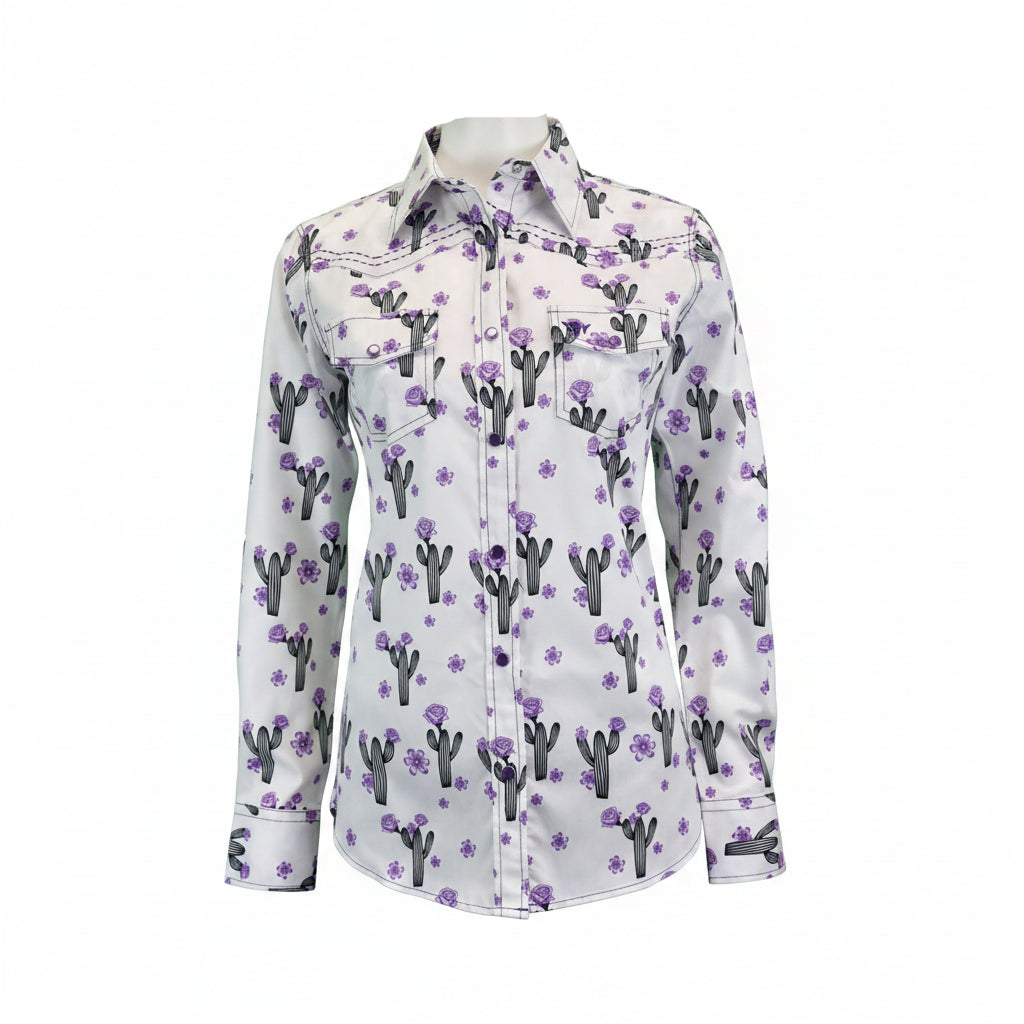 Women's CH White "Cactus Rose" Long Sleeve Western Shirt from Cowboy Hardware