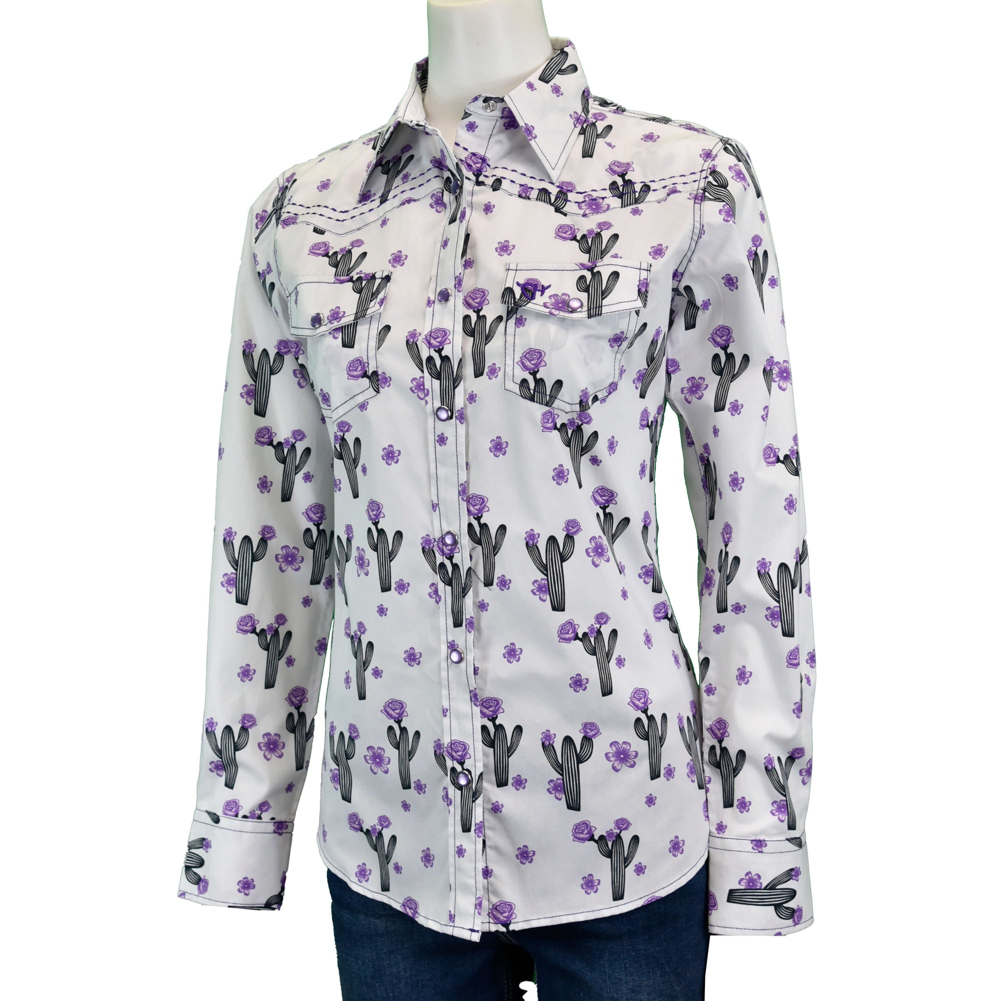 Women's CH White "Cactus Rose" Long Sleeve Western Shirt from Cowboy Hardware
