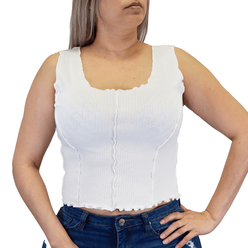 Women's CH White "Ruffle Trim" Ribbed Tank Top from Cowboy Hardware