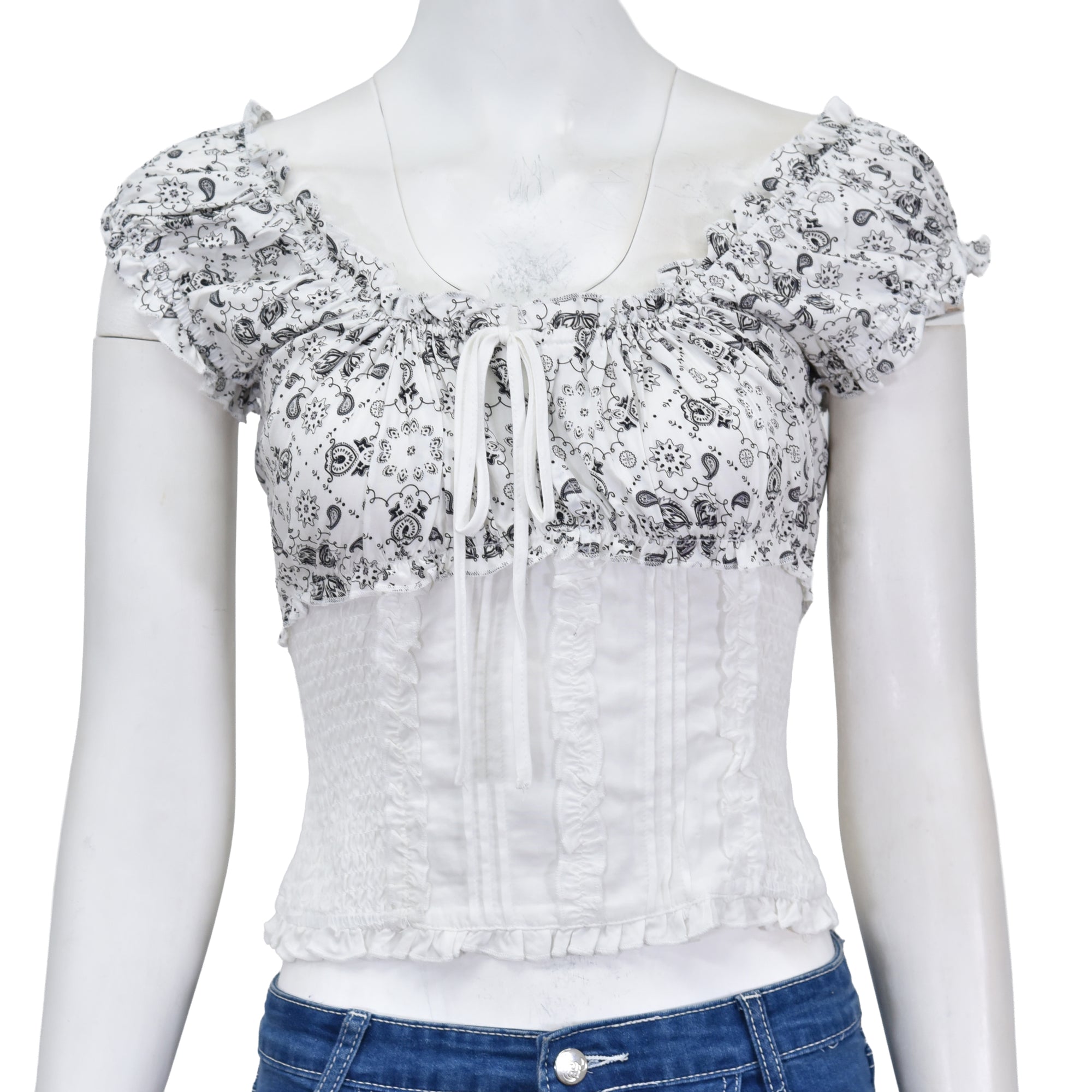 Women's CH White True Bandana Ruffle Short Sleeve Top from Cowboy Hardware