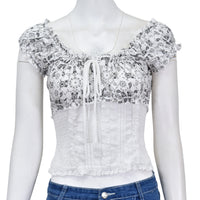 Women's CH White True Bandana Ruffle Short Sleeve Top from Cowboy Hardware