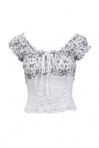 Women's CH White True Bandana Ruffle Short Sleeve Top from Cowboy Hardware