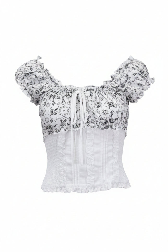 Women's CH White True Bandana Ruffle Short Sleeve Top from Cowboy Hardware