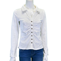 Women's CH White "Velvet Button Up V-Neck" Long Sleeve Top from Cowboy Hardware