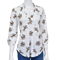 Women’s CH White “Desert Bronc” ¾ Sleeve Top from Cowboy Hardware