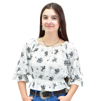 Women's CH White "Desert Cowpoke" 3/4 Sleeve Blouse from Cowboy Hardware