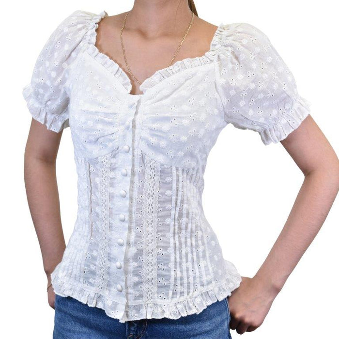 Women's CH White "Floral Eyelet" Short Sleeve Blouse from Cowboy Hardware